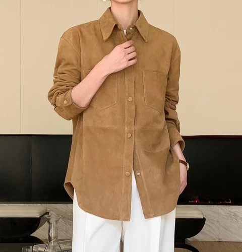Giacca camicia pelle - , marrone